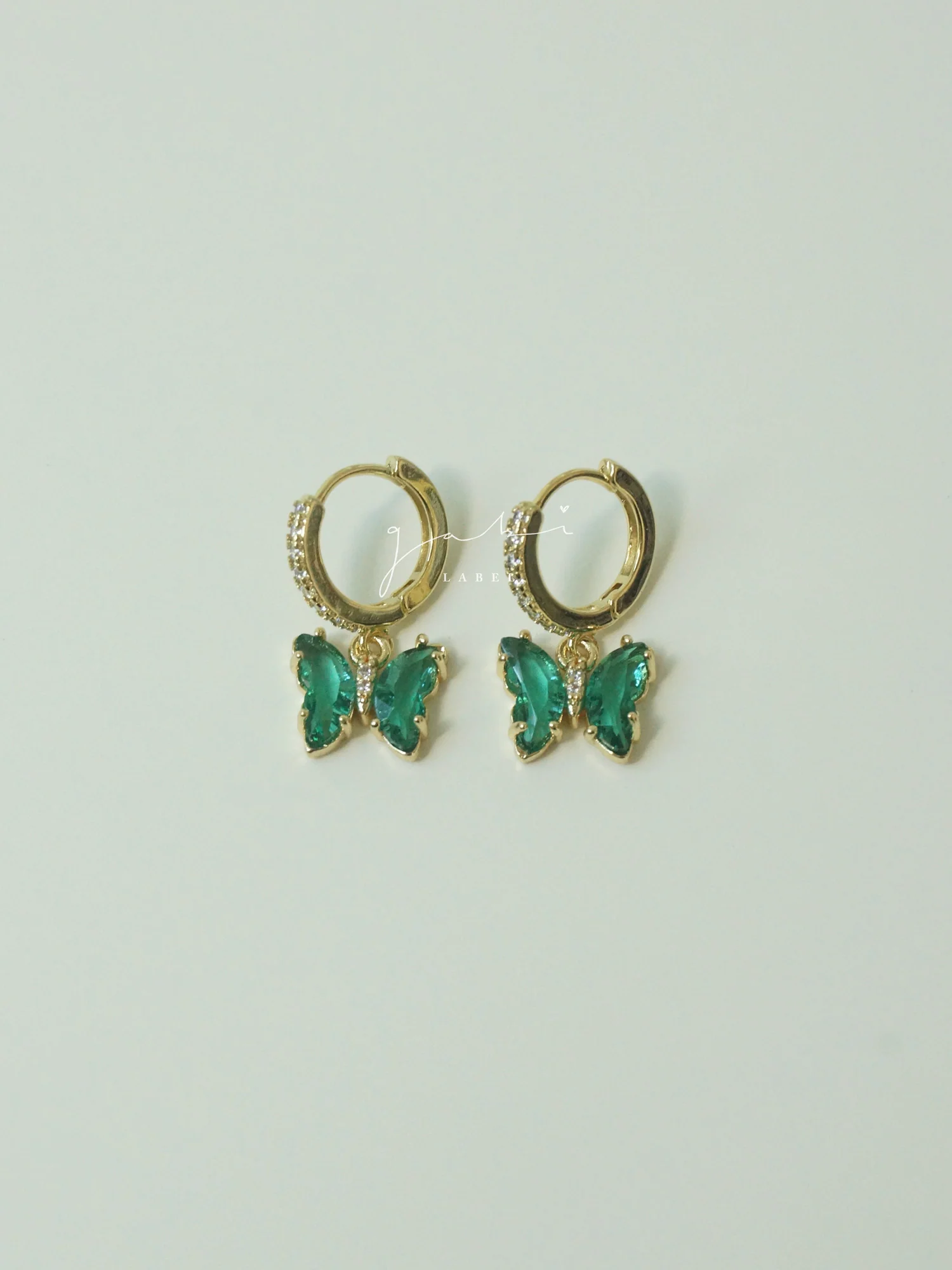 Petite Butterfly Huggies - Emerald Green *14K Gold-plated - Image 4