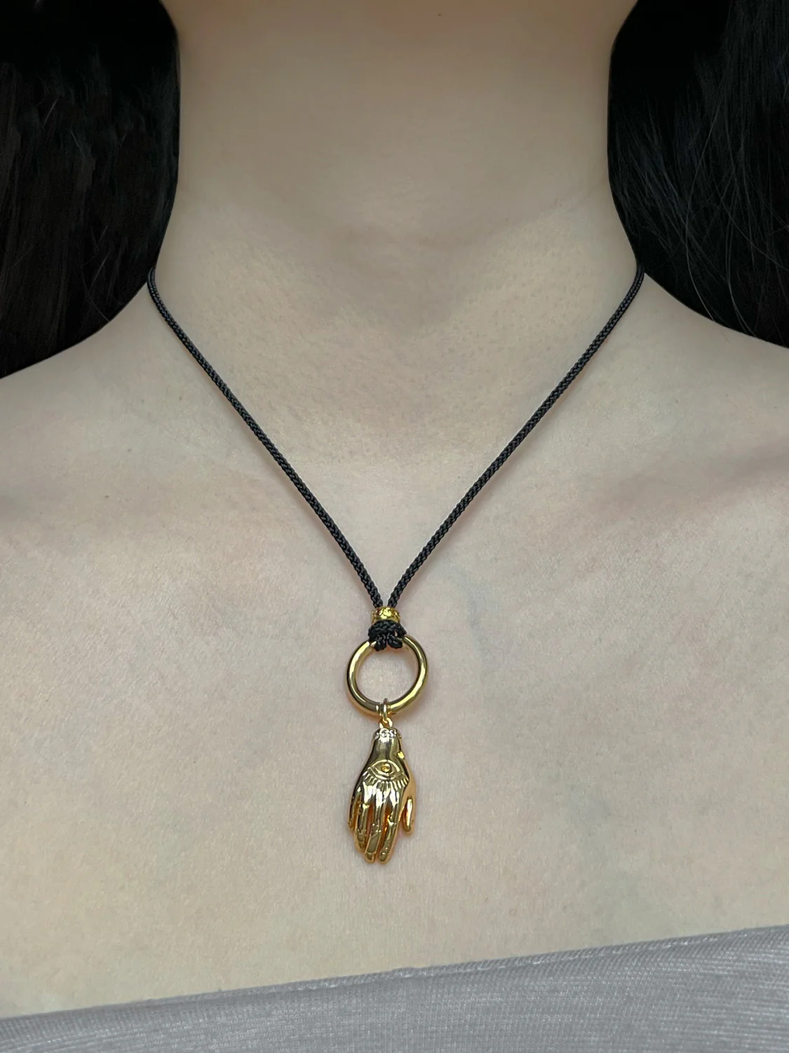Cord Necklace, Black  - Evil Eye Hand - Image 3
