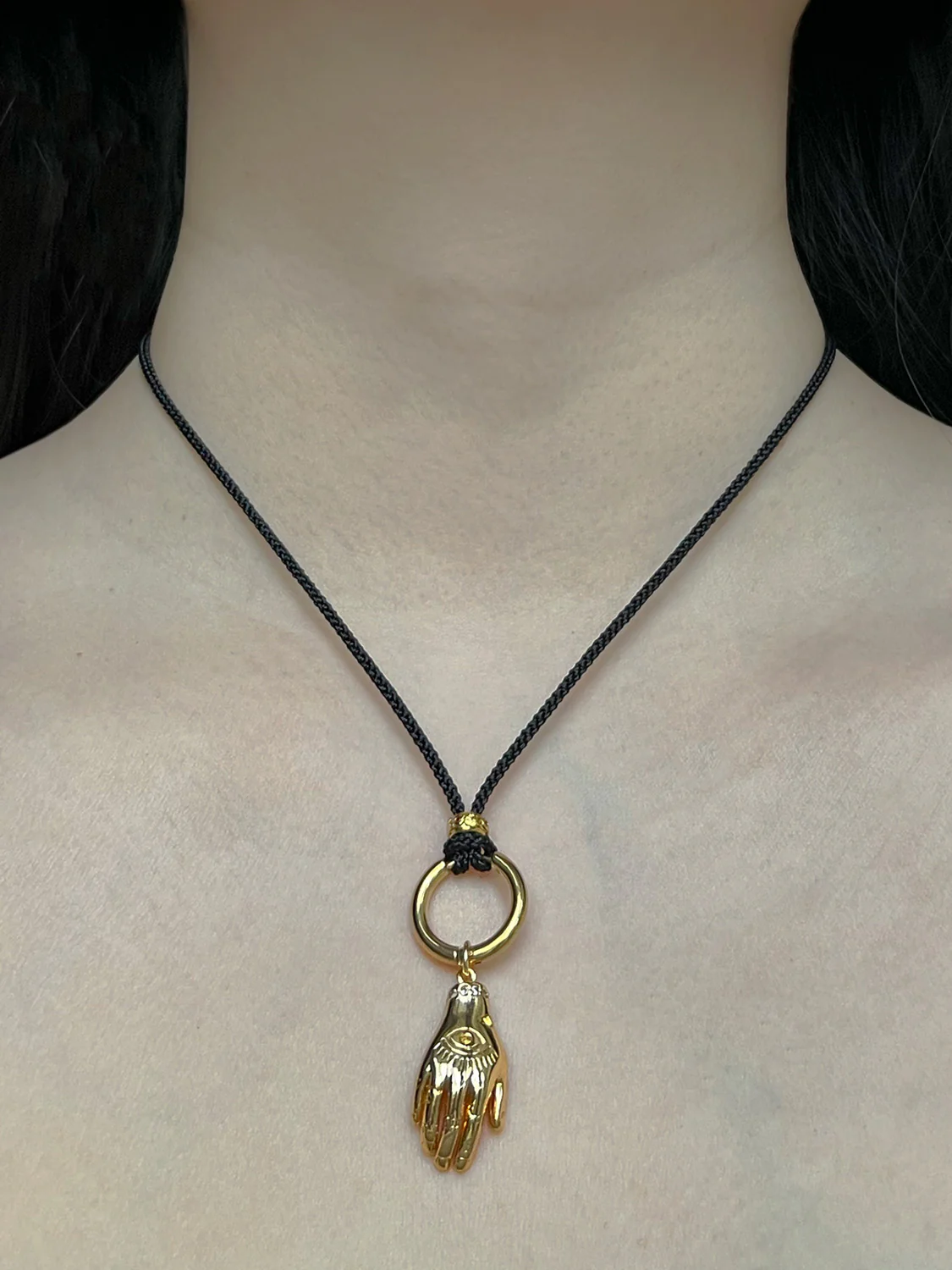 Cord Necklace, Black  - Evil Eye Hand - Image 4