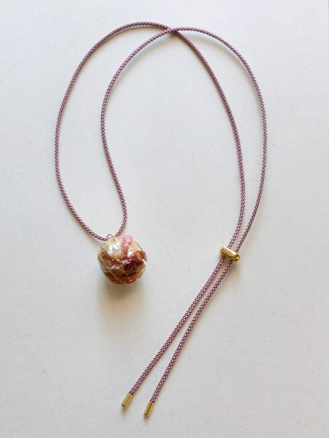 Cord Necklace, Dusty Pink - Jumbo Dried Pink Rose Bud - Image 3
