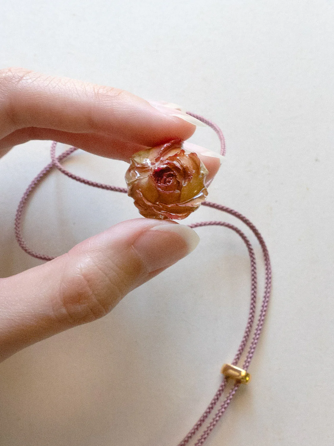 Cord Necklace, Dusty Pink - Jumbo Dried Pink Rose Bud - Image 4