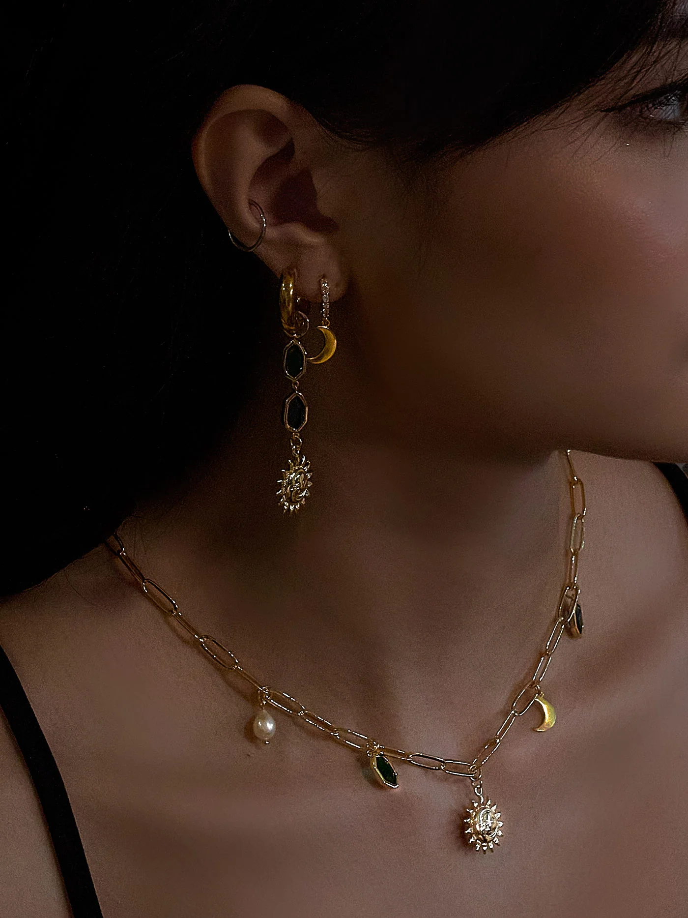 Crescent Moon Pavé Huggies - Image 2