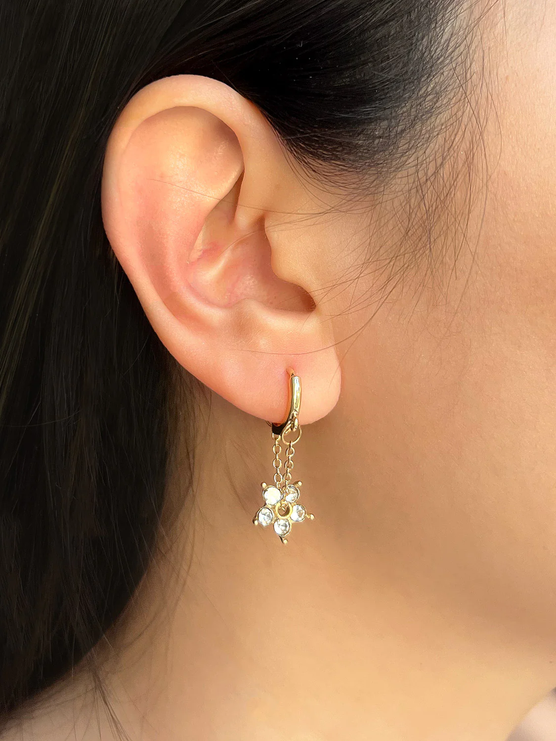 Dainty Gemstone Flower Huggies - Image 2