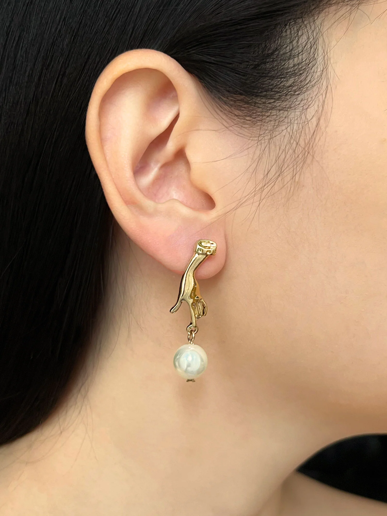 Dangling Pearl Hand Earrings - Image 2