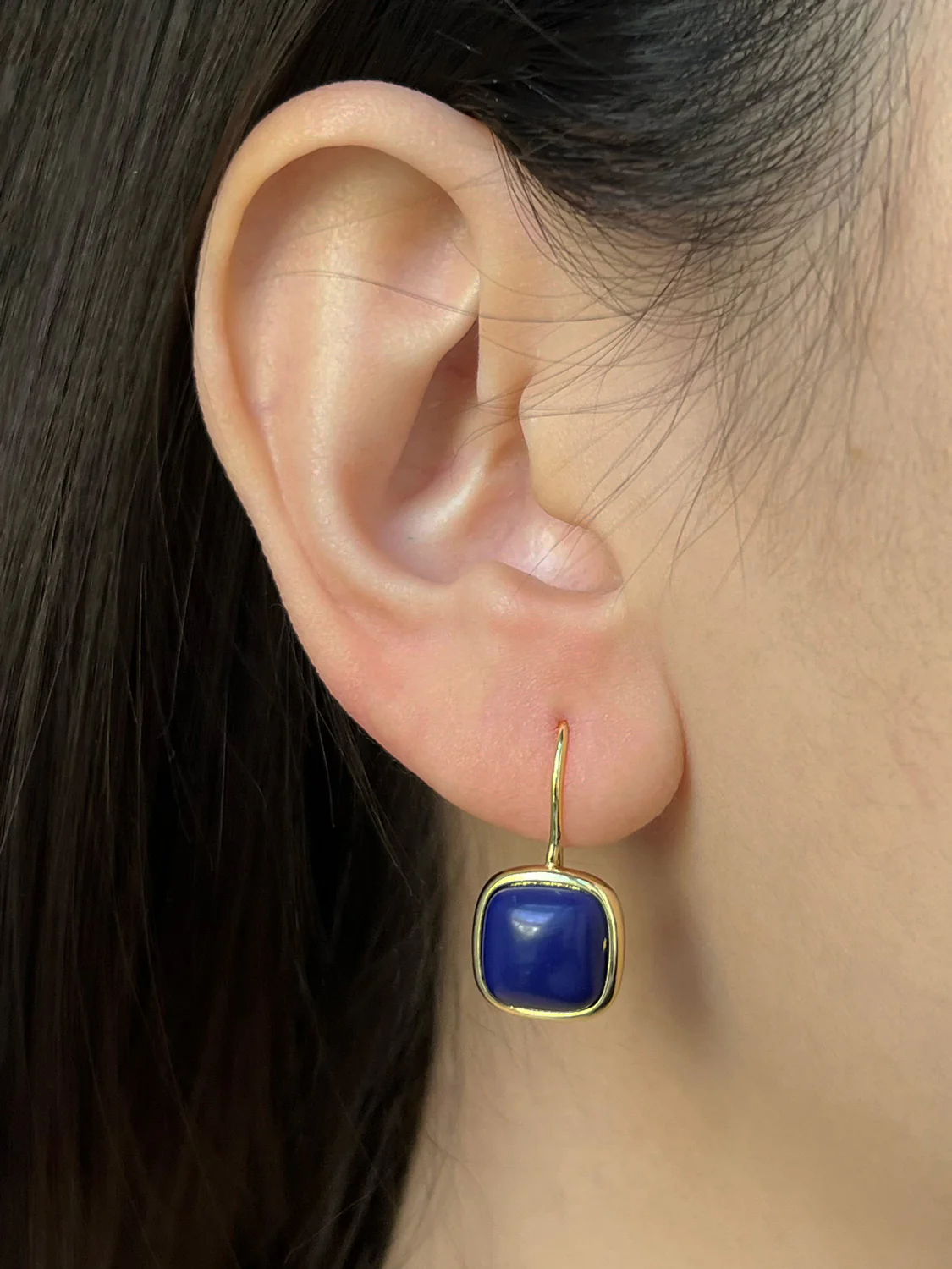 Dark Blue Stone Pendant Earrings - Image 2
