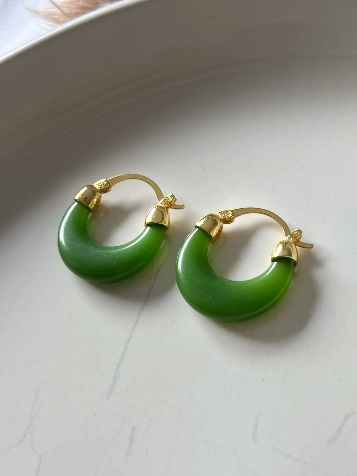 Dark Green Jade Hoops - Image 3