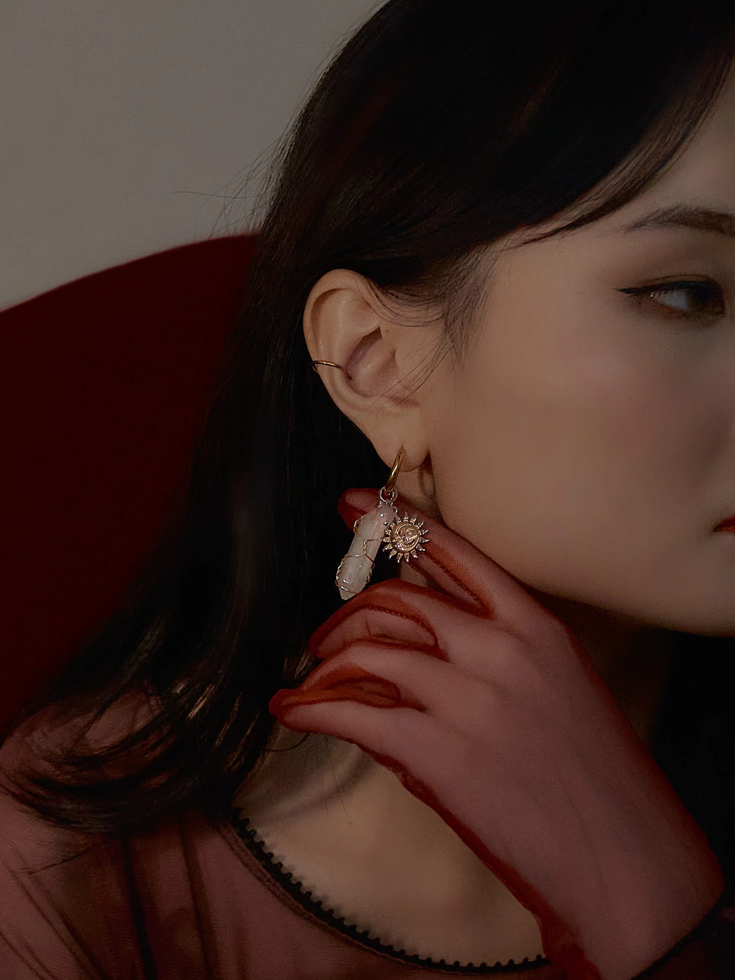 Divine Sun-Moon Hoops - Clear Quartz - Image 3