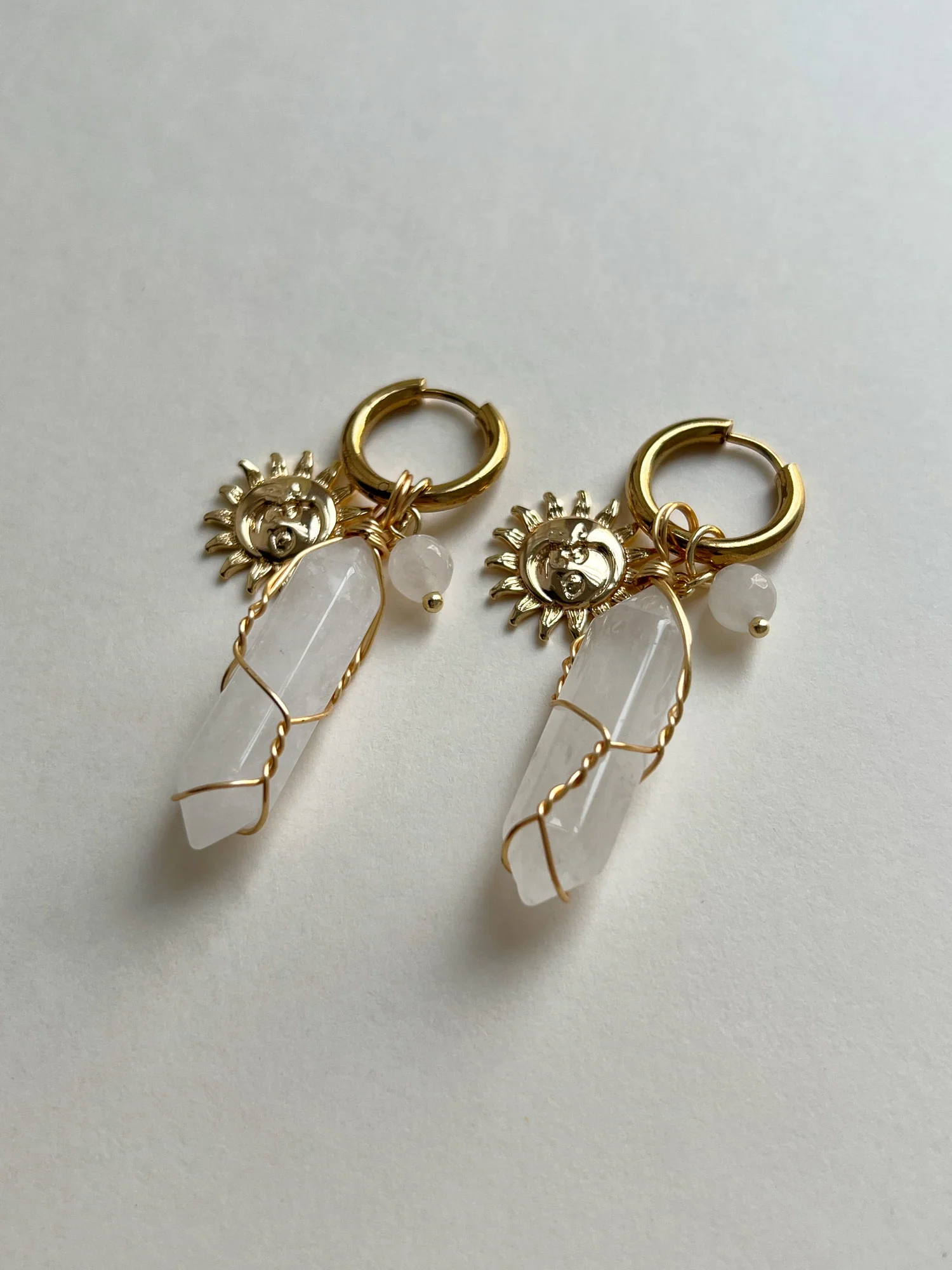Divine Sun-Moon Hoops - Clear Quartz - Image 4