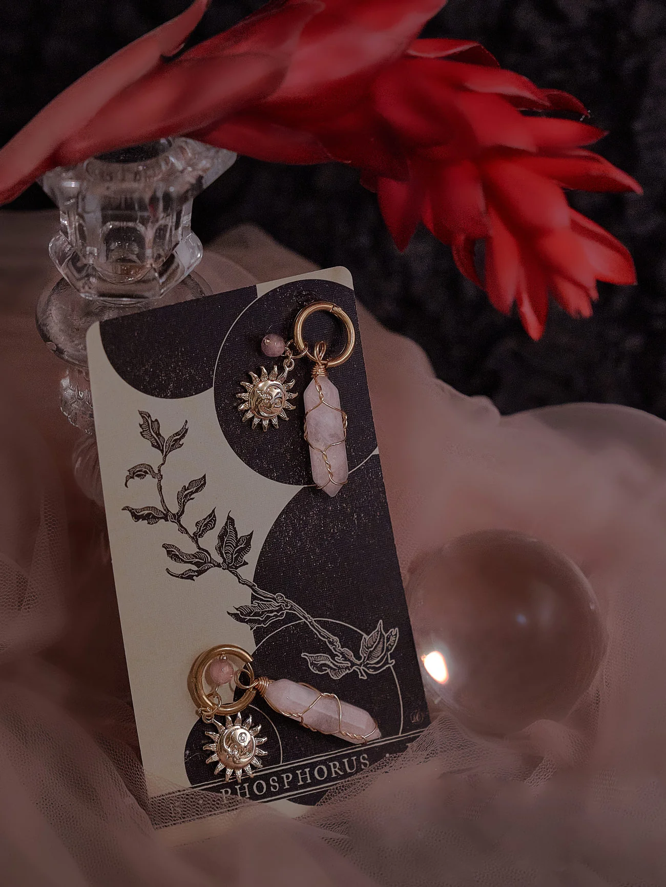 Divine Sun-Moon Hoops - Rose Quartz/Pink - Image 3
