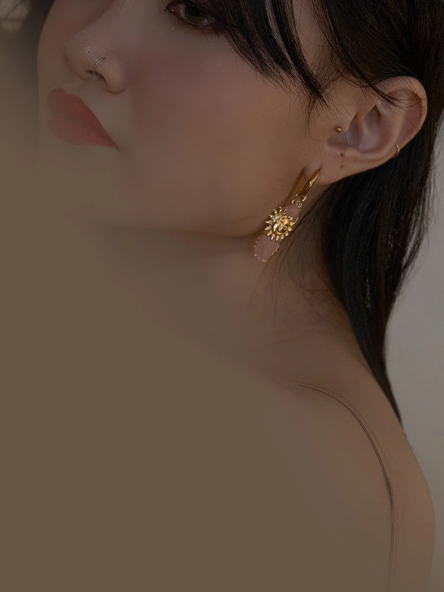 Divine Sun-Moon Hoops - Rose Quartz/Pink - Image 4