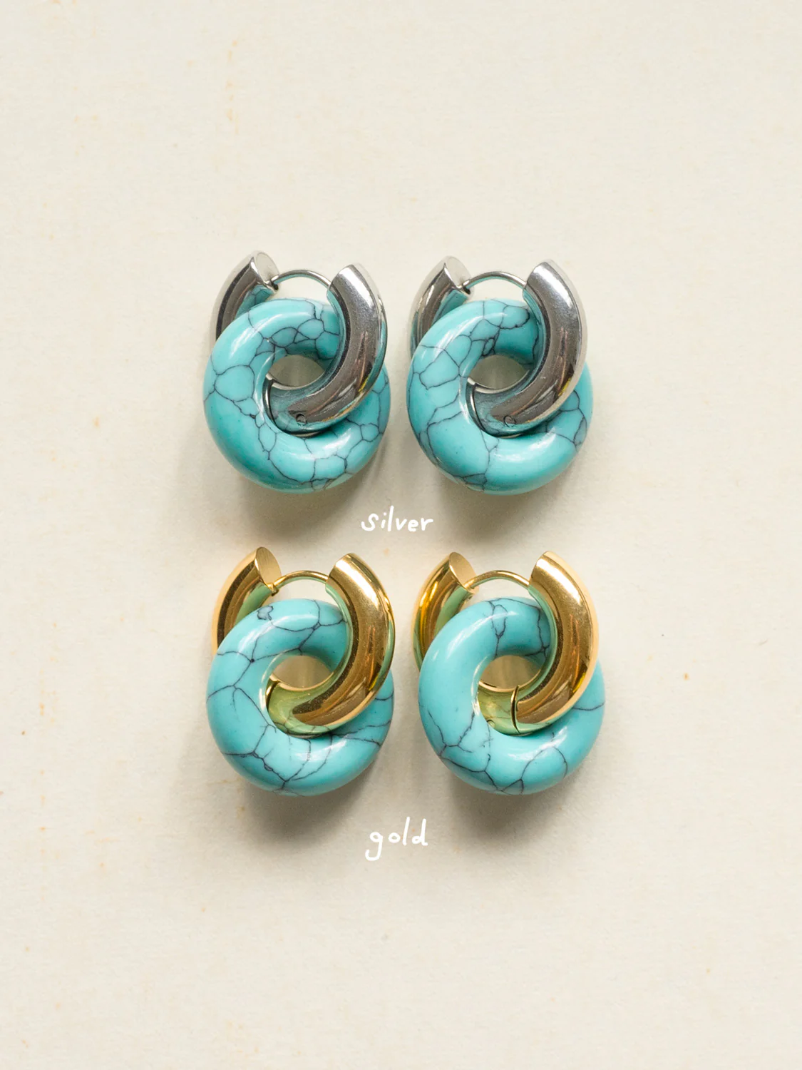 Donut Hoops, Gold - Blue Turquoise - Image 4