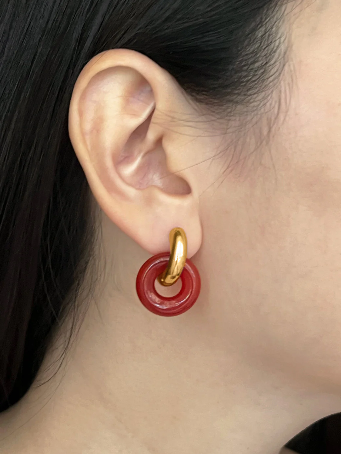 Donut Hoops, Gold - Red Jasper - Image 3