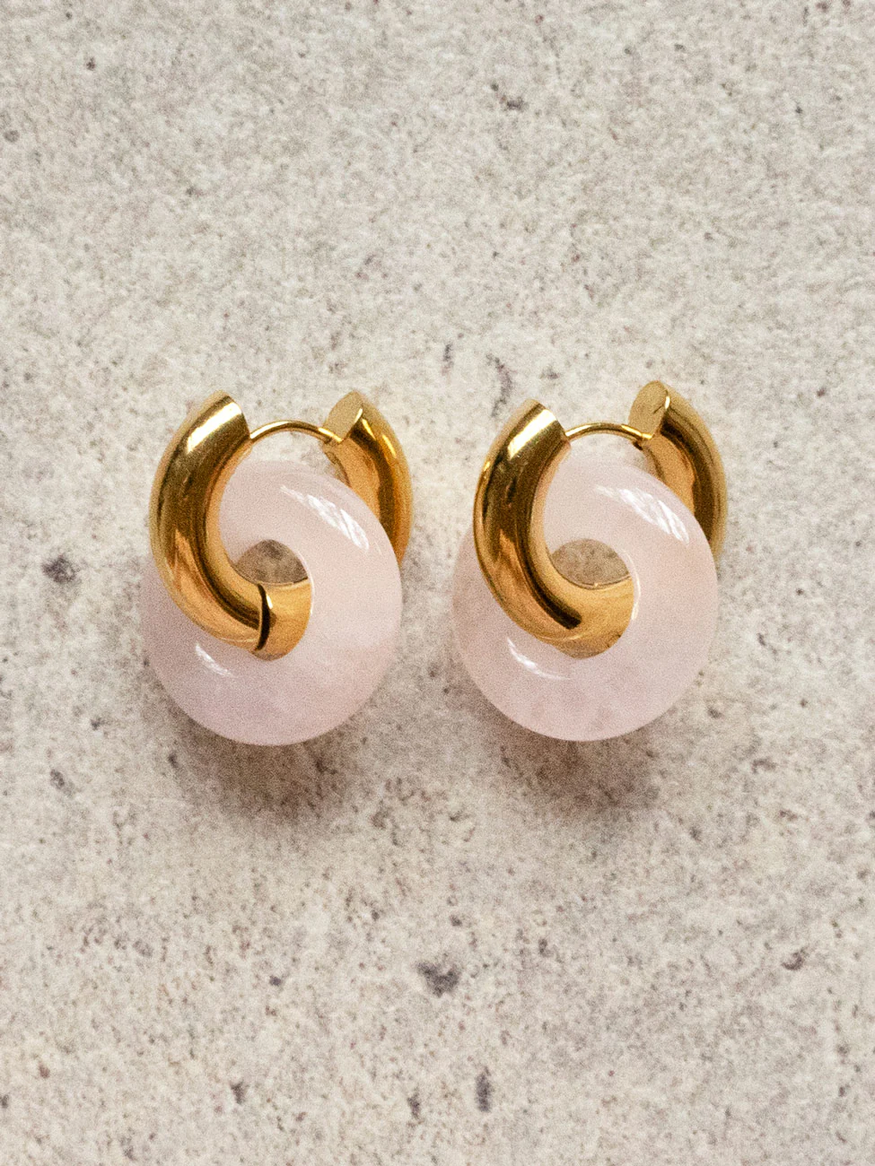Donut Hoops, Gold - Rose Quartz 2cm