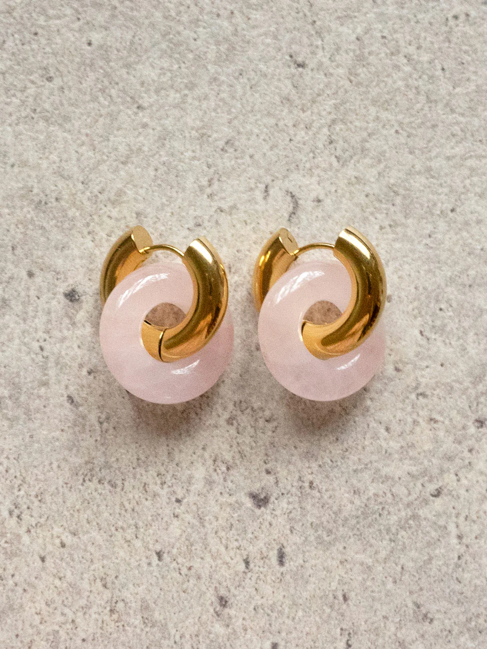 Donut Hoops, Gold - Rose Quartz 2cm - Image 3