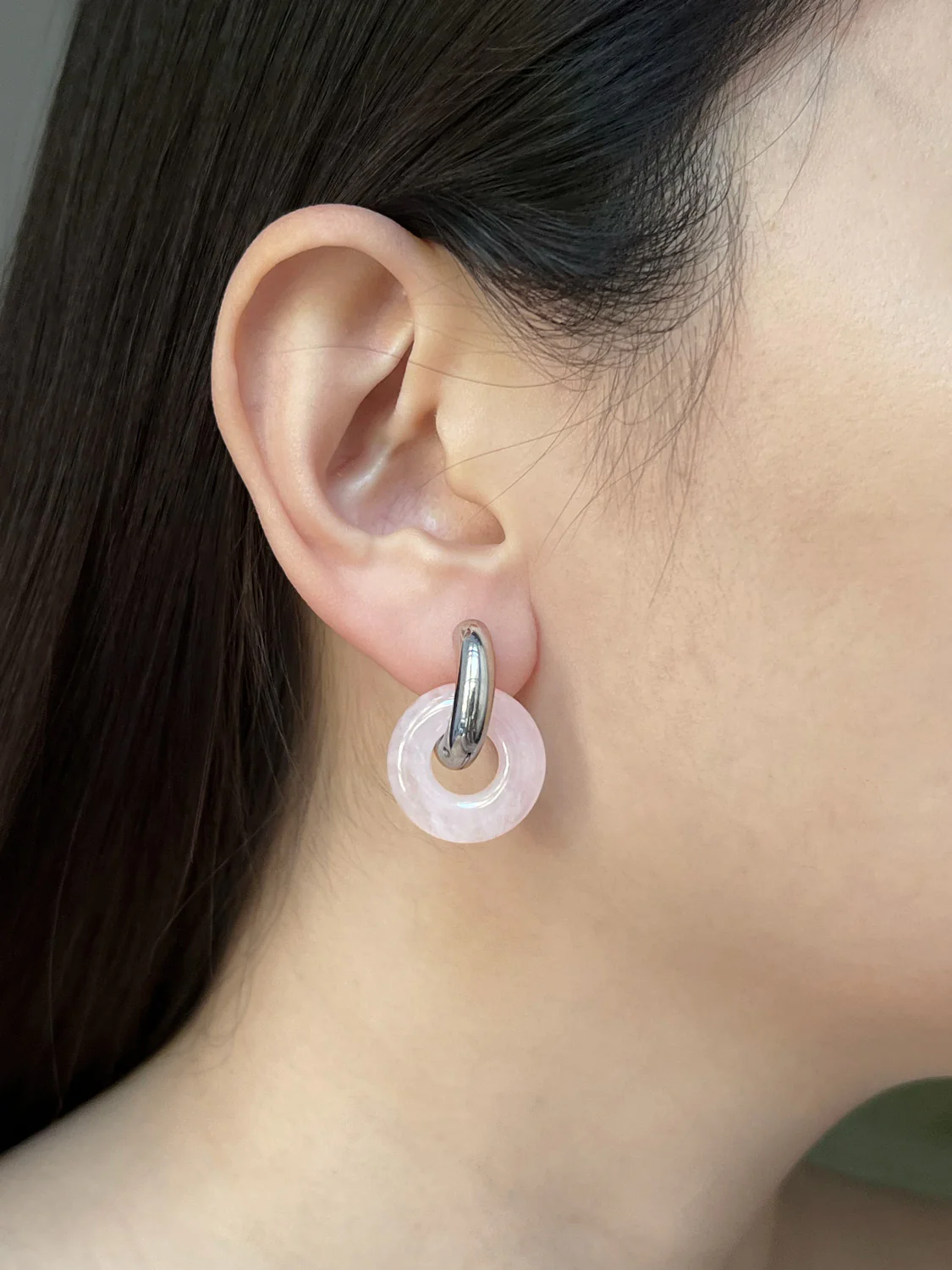 Donut Hoops, Gold - Rose Quartz 2cm - Image 5