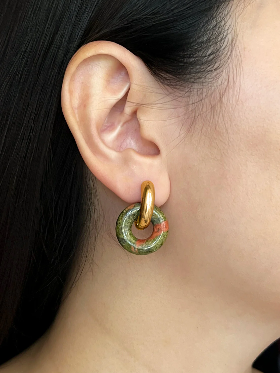 Donut Hoops, Gold - Unakite - Image 2
