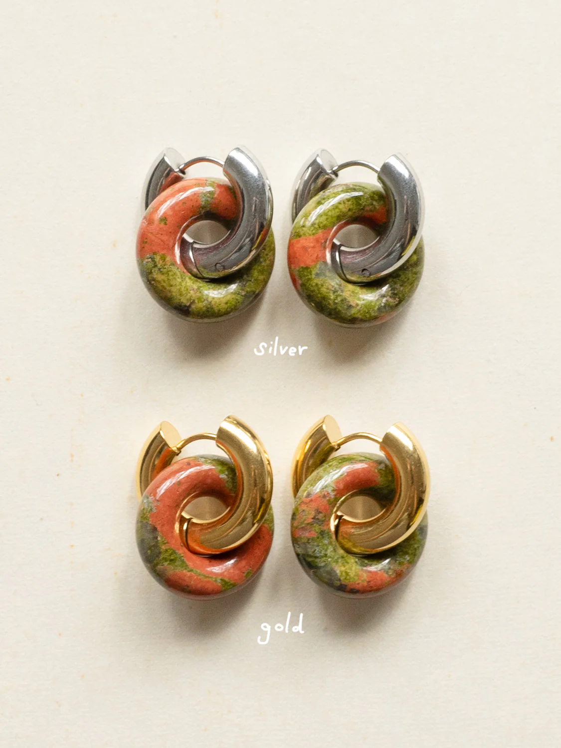 Donut Hoops, Gold - Unakite - Image 4