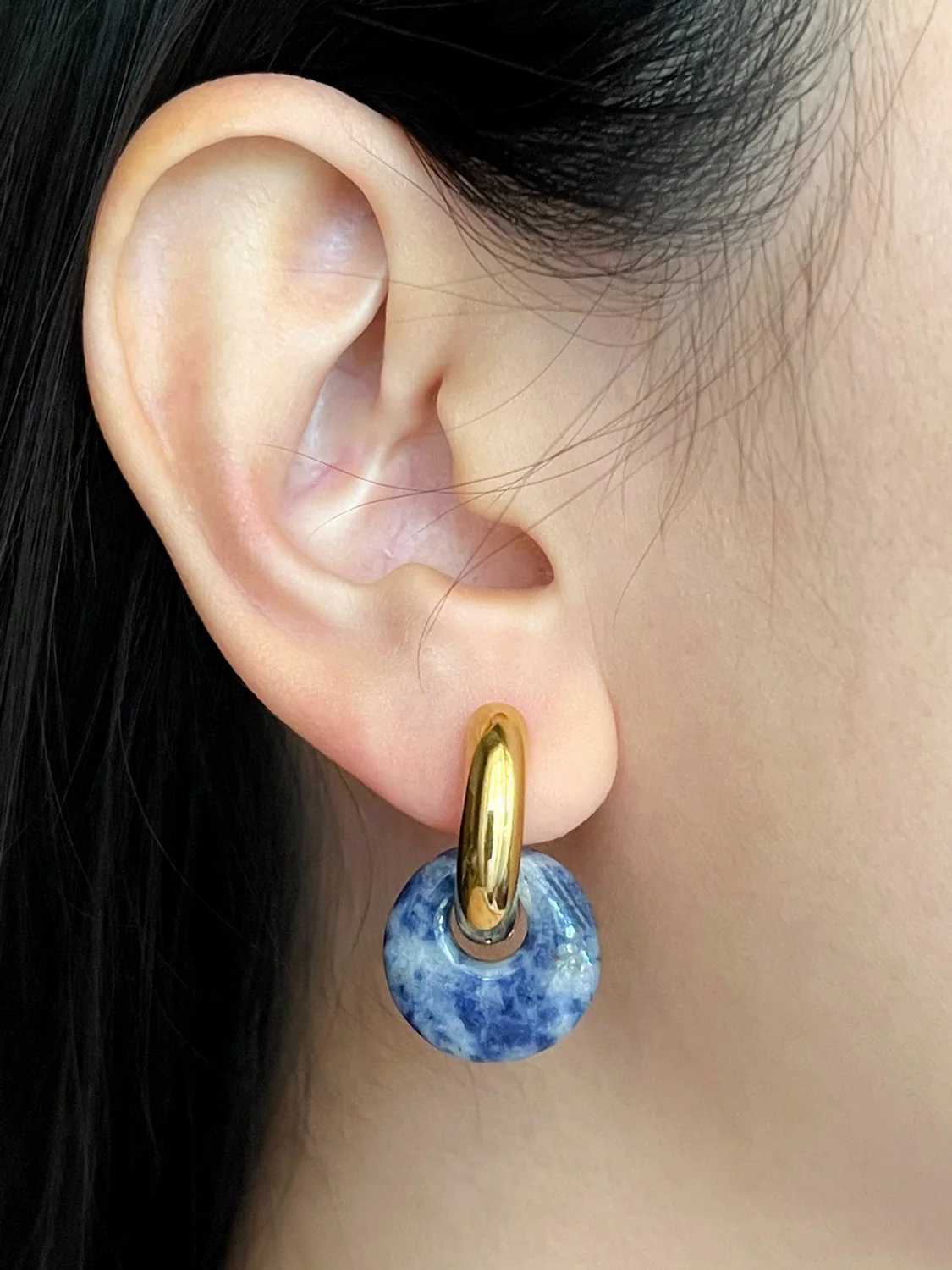 Donut Hoops, Gold V2 - Blue Stone - Image 2