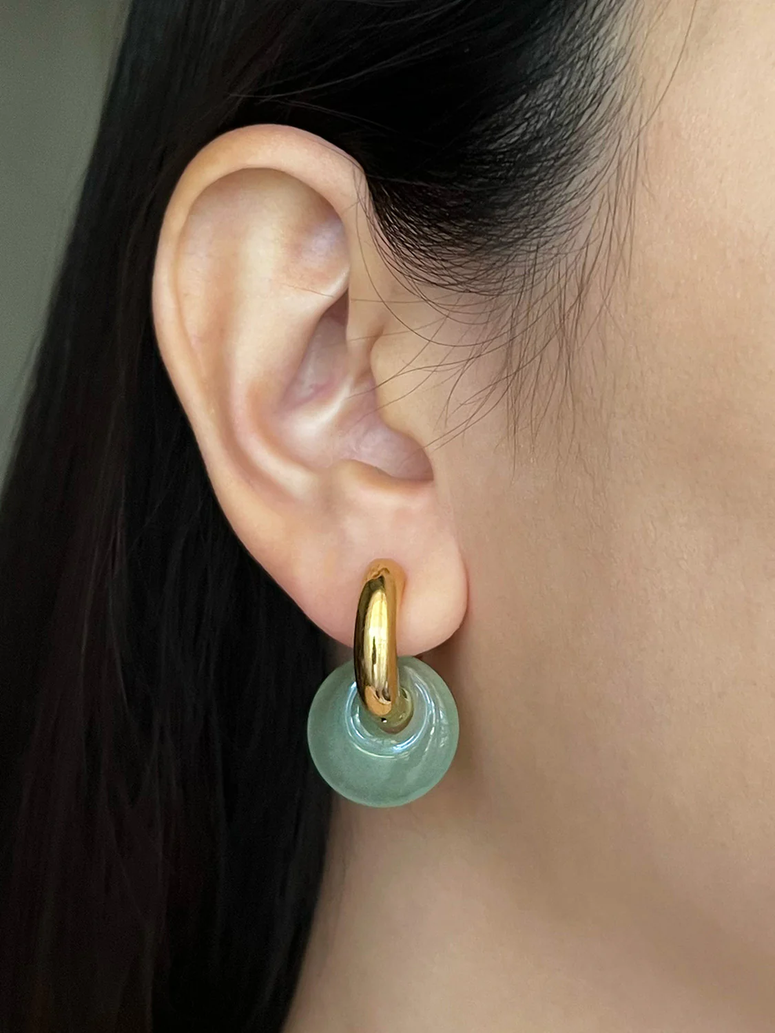 Donut Hoops, Gold V2 - Green Aventurine - Image 2