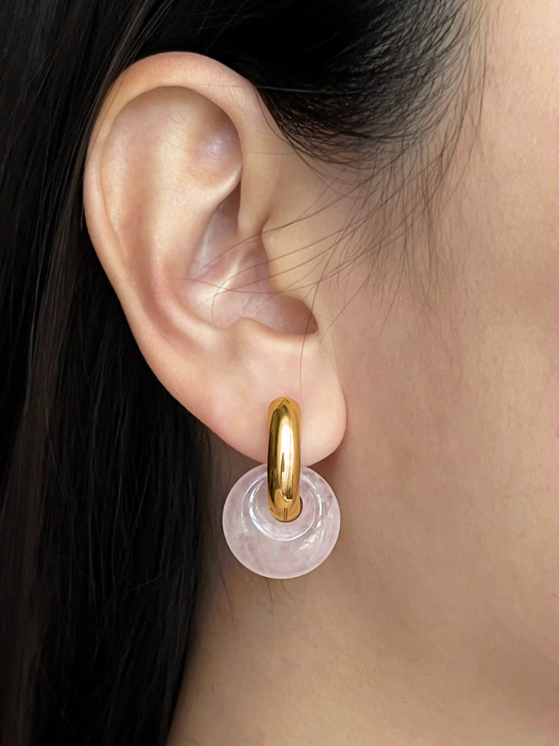 Donut Hoops, Gold V2 - Rose Quartz - Image 2