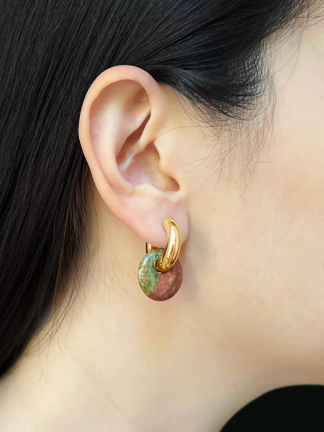 Donut Hoops, Gold V2 - Unakite - Image 2