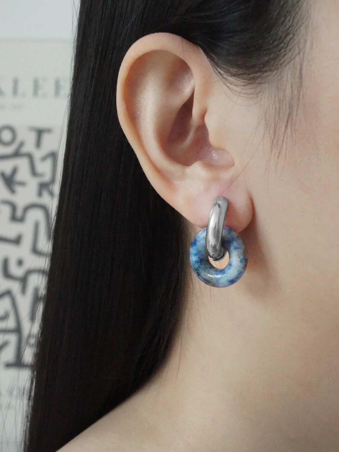 Donut Hoops, Silver - Blue Stone - Image 2