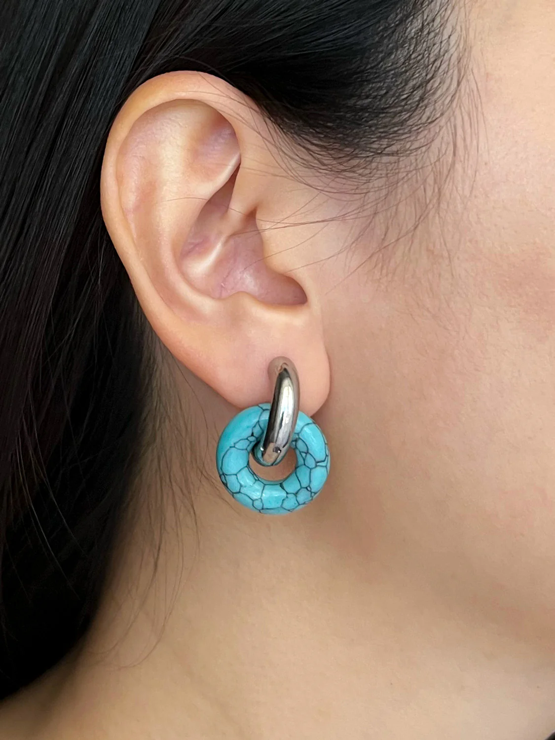 Donut Hoops, Silver - Blue Turquoise - Image 2