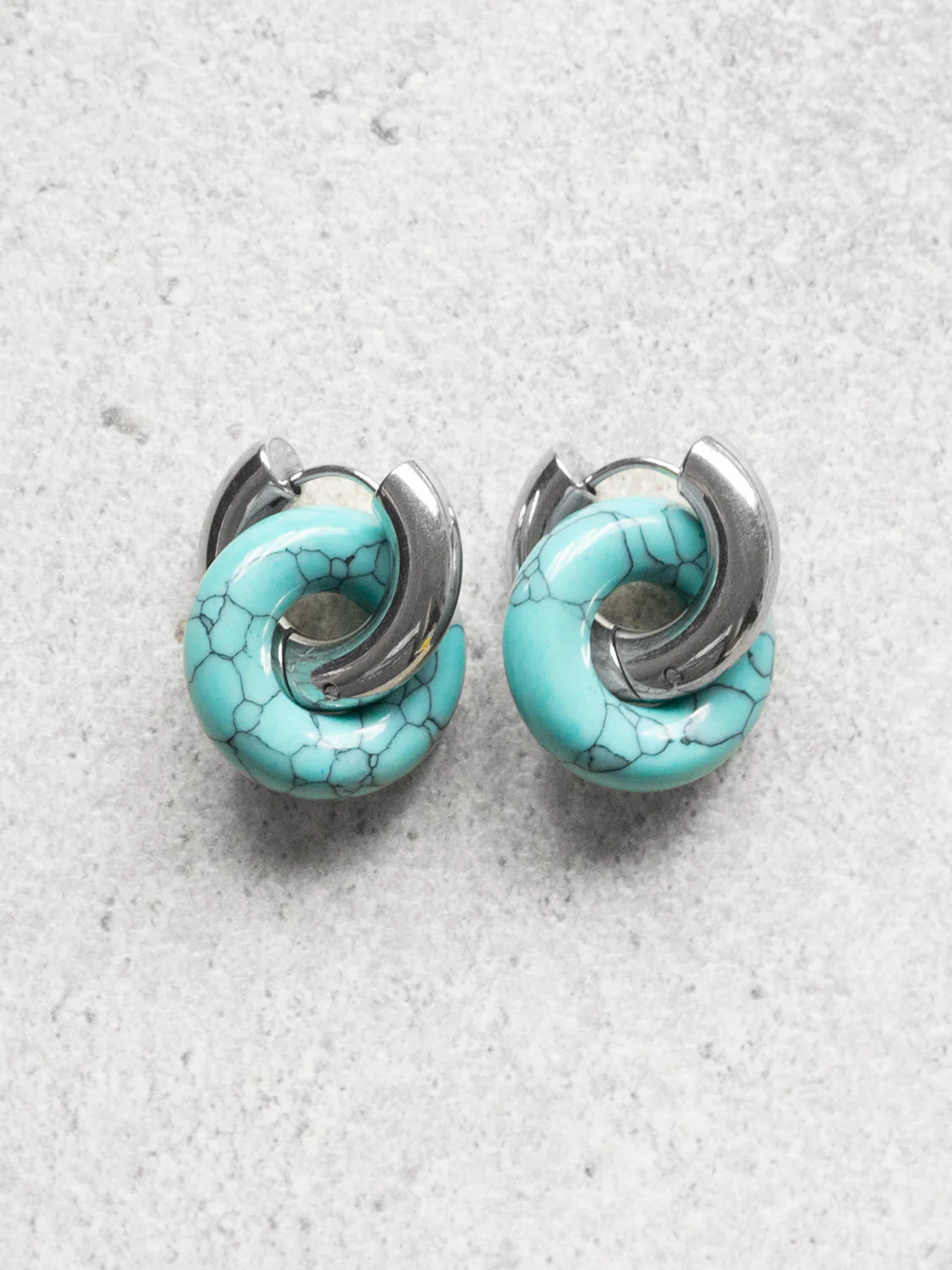 Donut Hoops, Silver - Blue Turquoise - Image 4