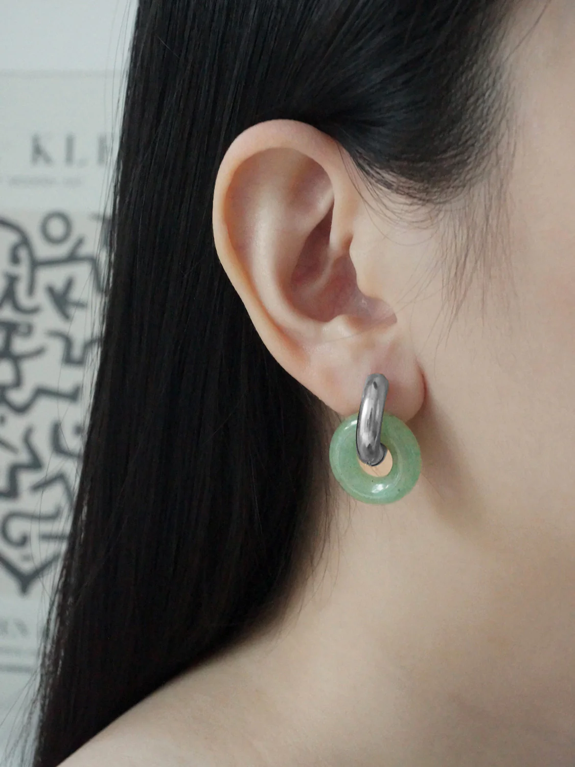 Donut Hoops, Silver - Green Aventurine - Image 2