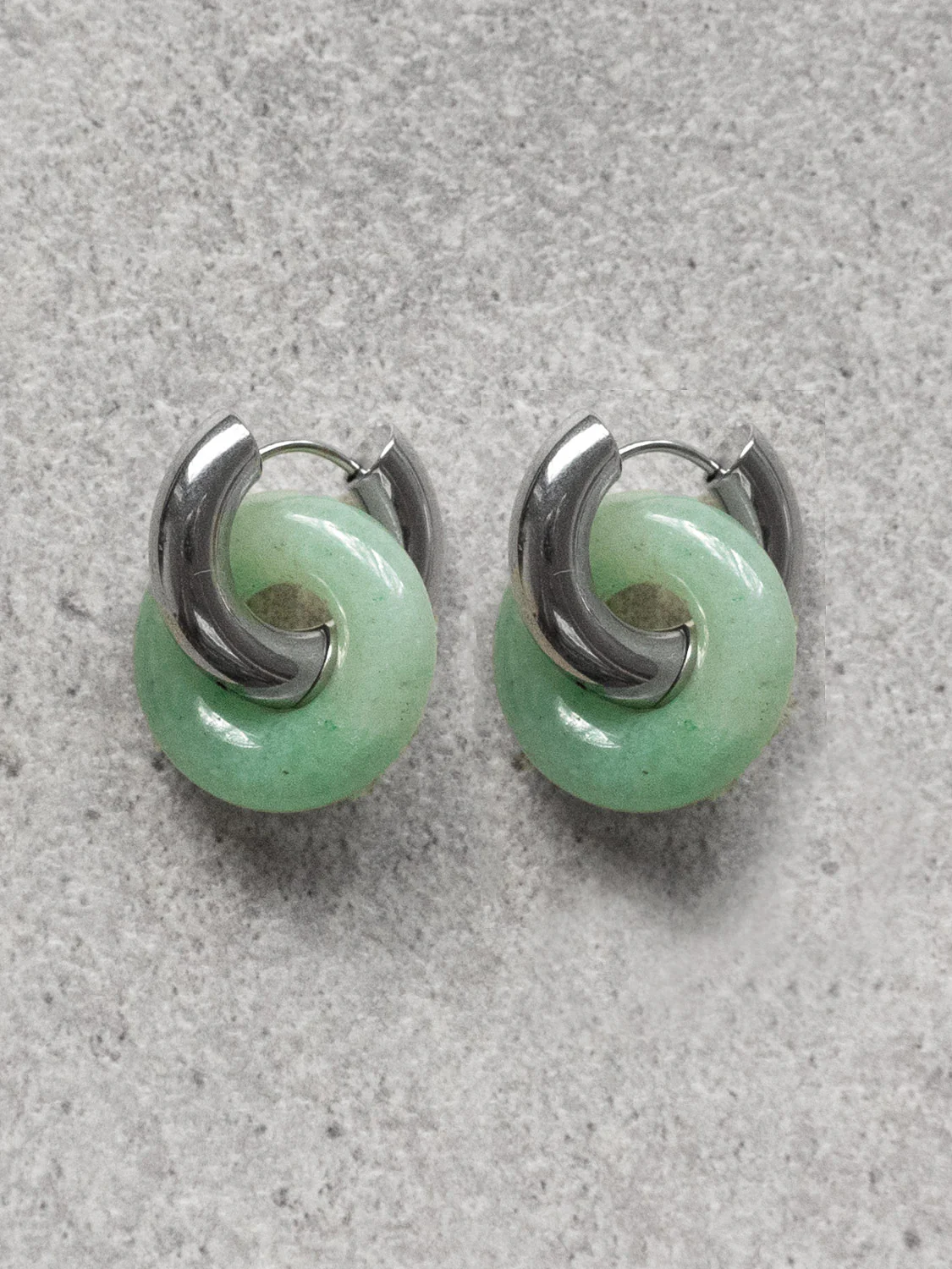 Donut Hoops, Silver - Green Aventurine - Image 3