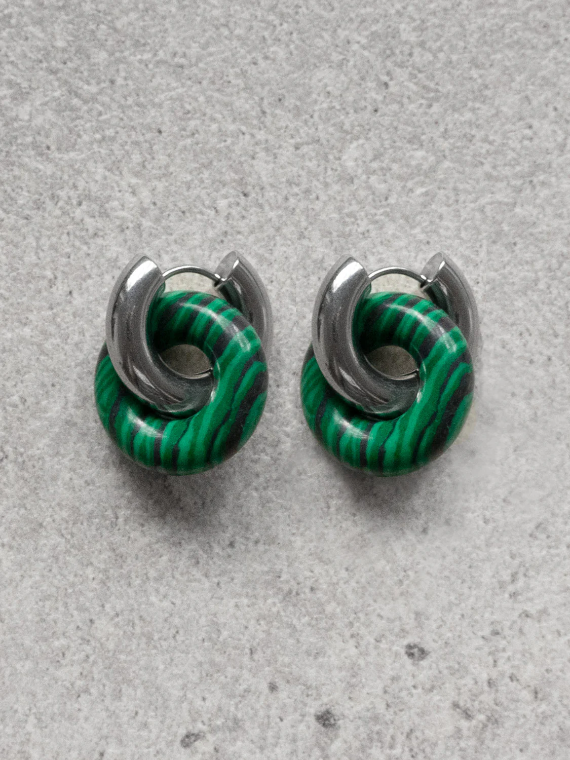 Donut Hoops, Silver - Green Malachite - Image 2