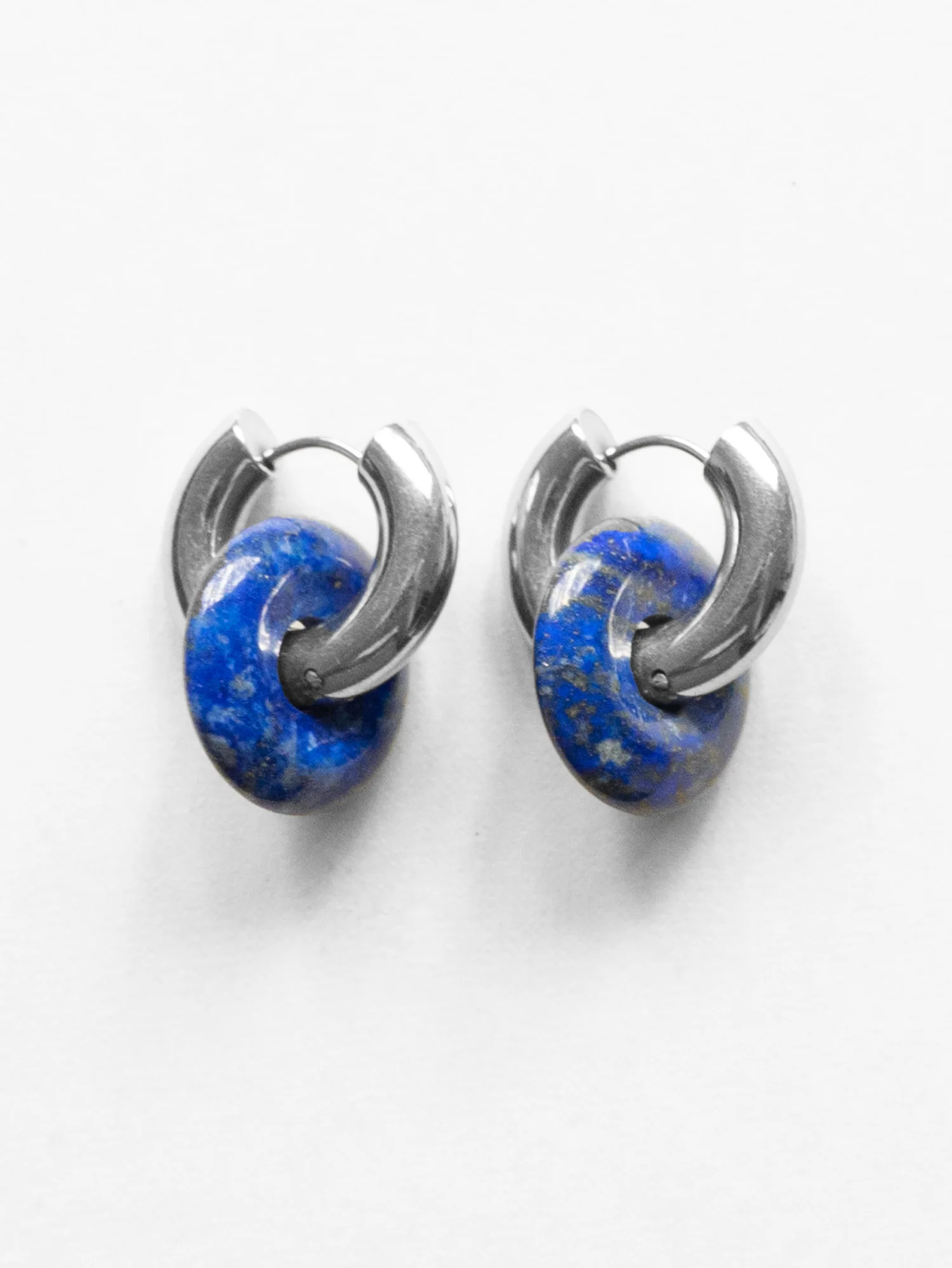 Donut Hoops, Silver - Lapis Lazuli - Image 2