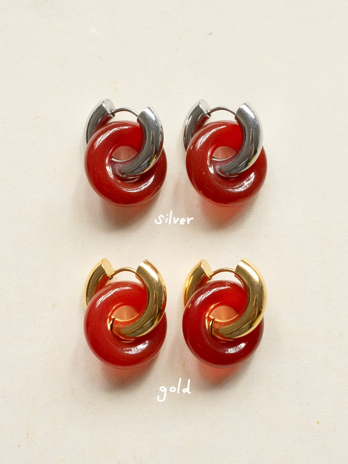 Donut Hoops, Silver - Red Jasper - Image 2