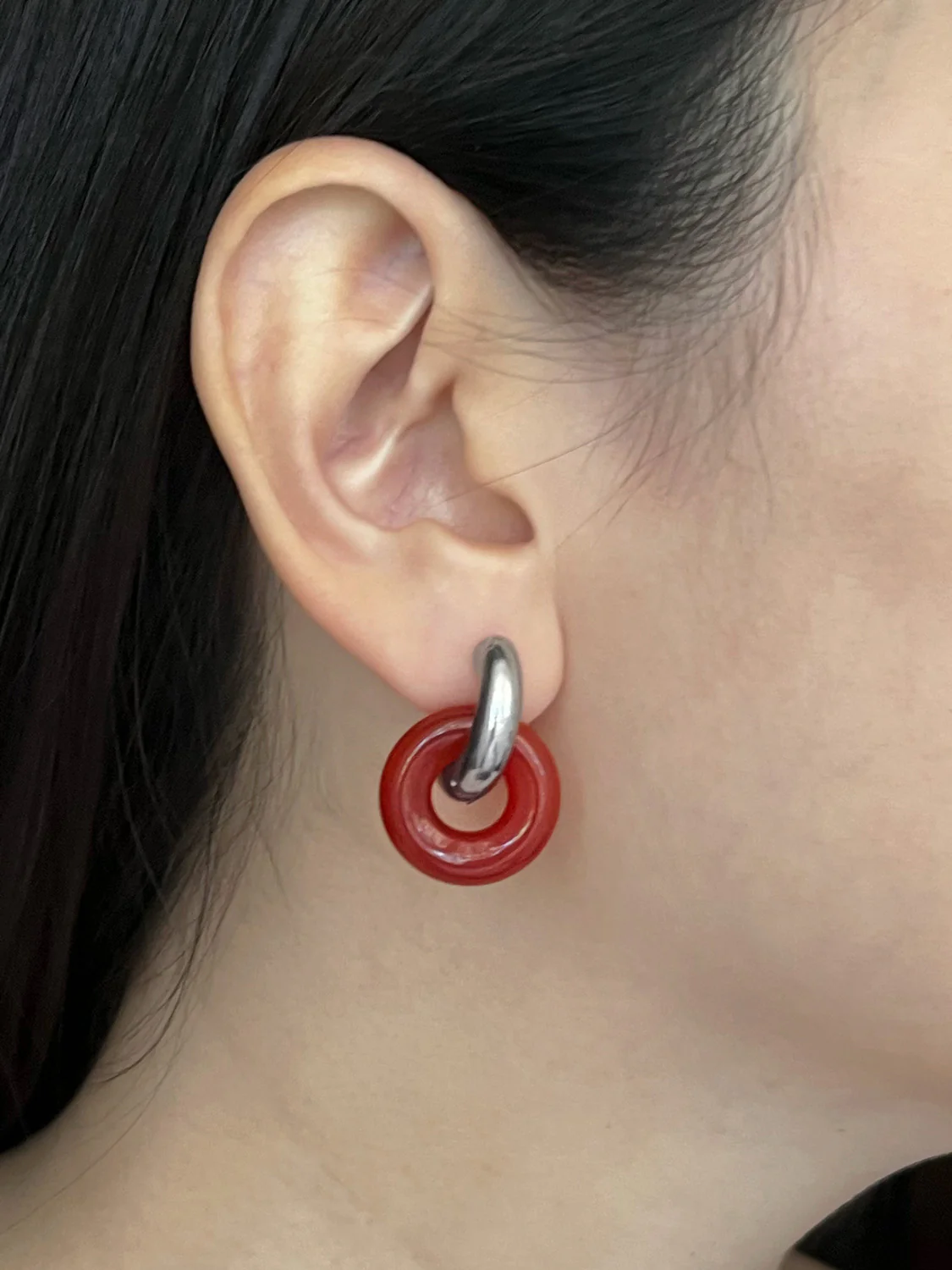 Donut Hoops, Silver - Red Jasper - Image 3
