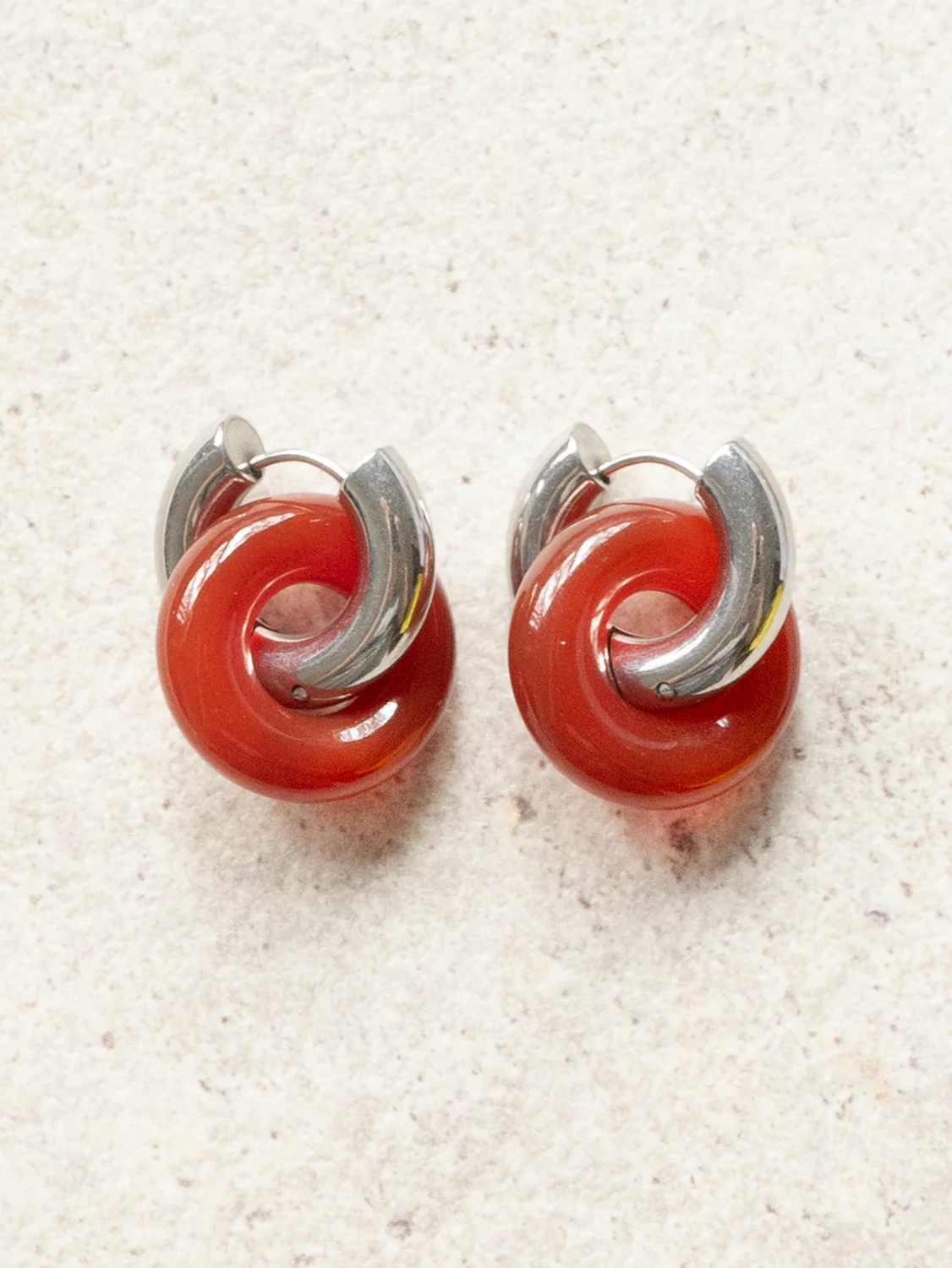 Donut Hoops, Silver - Red Jasper - Image 4