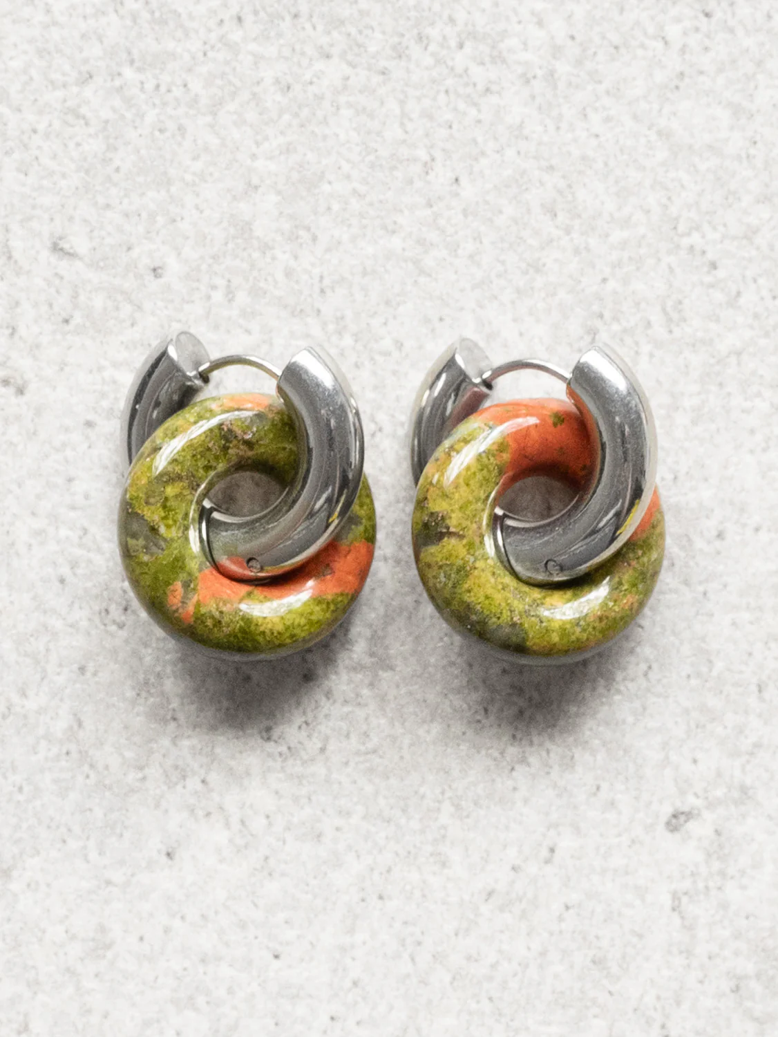 Donut Hoops, Silver - Unakite - Image 3