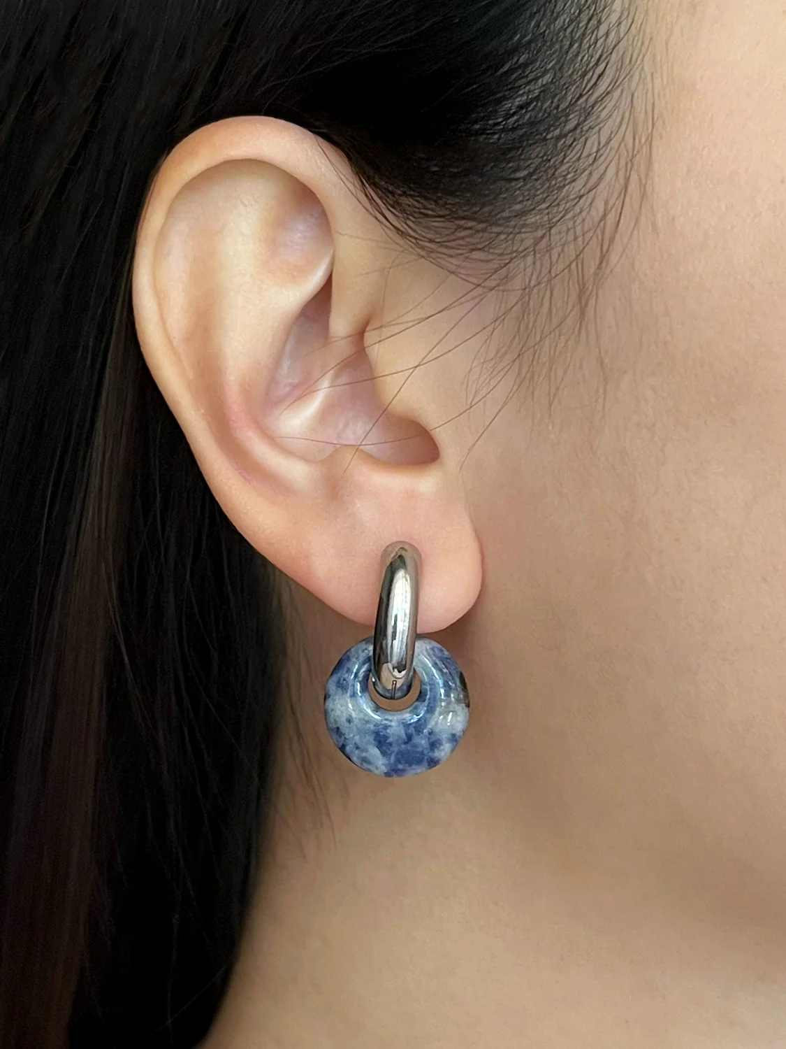 Donut Hoops, Silver V2 - Blue Stone - Image 2