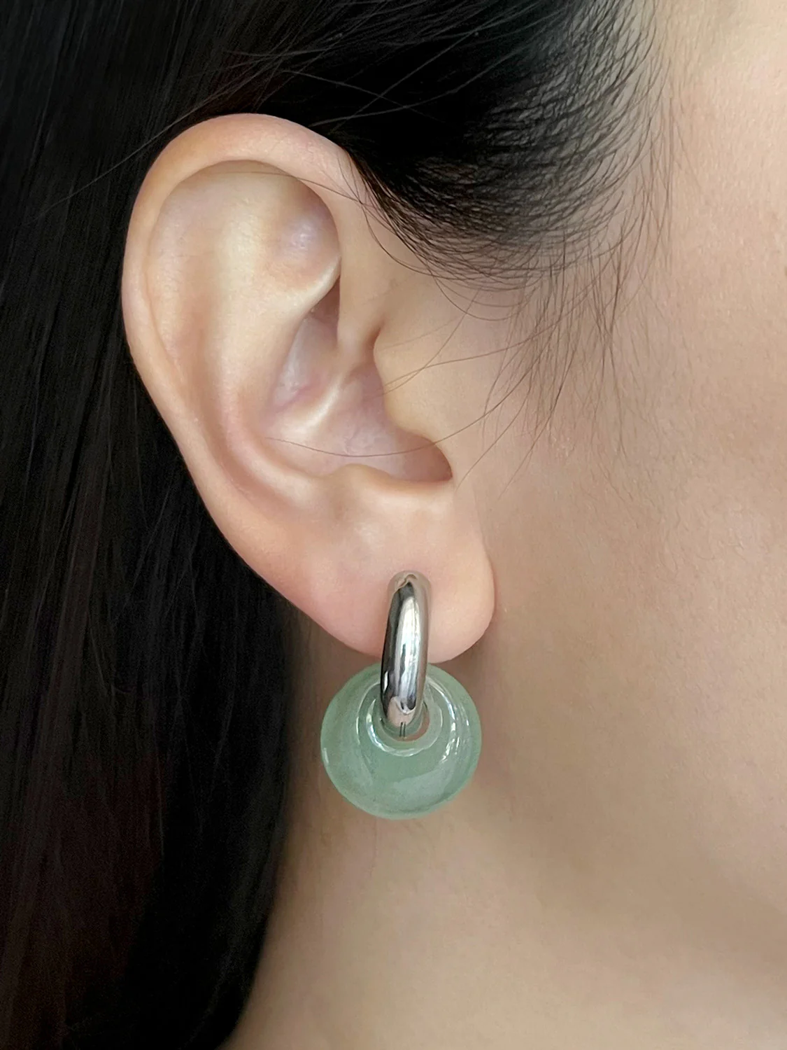 Donut Hoops, Silver V2 - Green Aventurine - Image 2