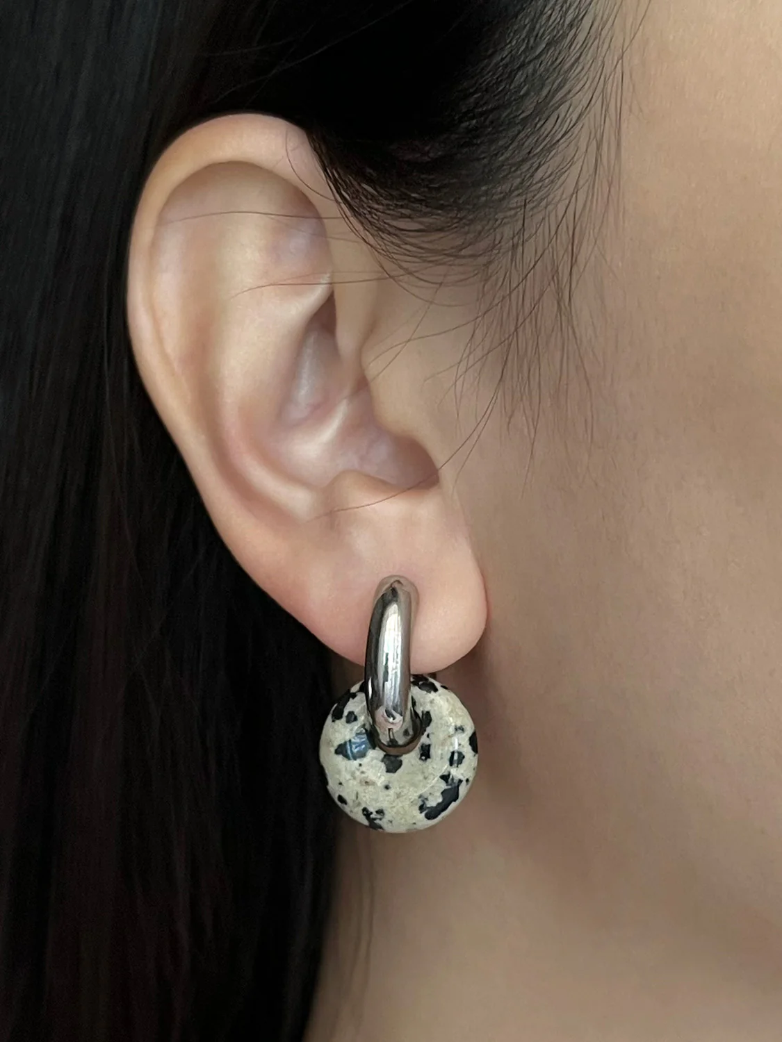Donut Hoops, Silver V2 - Polka Dot Stone - Image 2