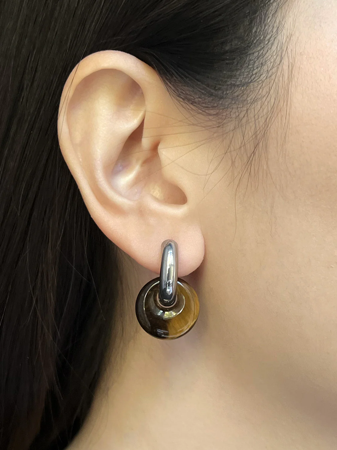 Donut Hoops, Silver V2 - Tiger Eye - Image 2