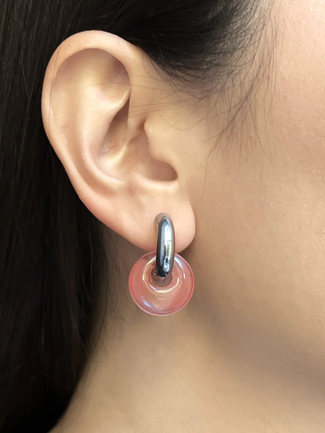 Donut Hoops, Silver V2 - Watermelon Pink - Image 2