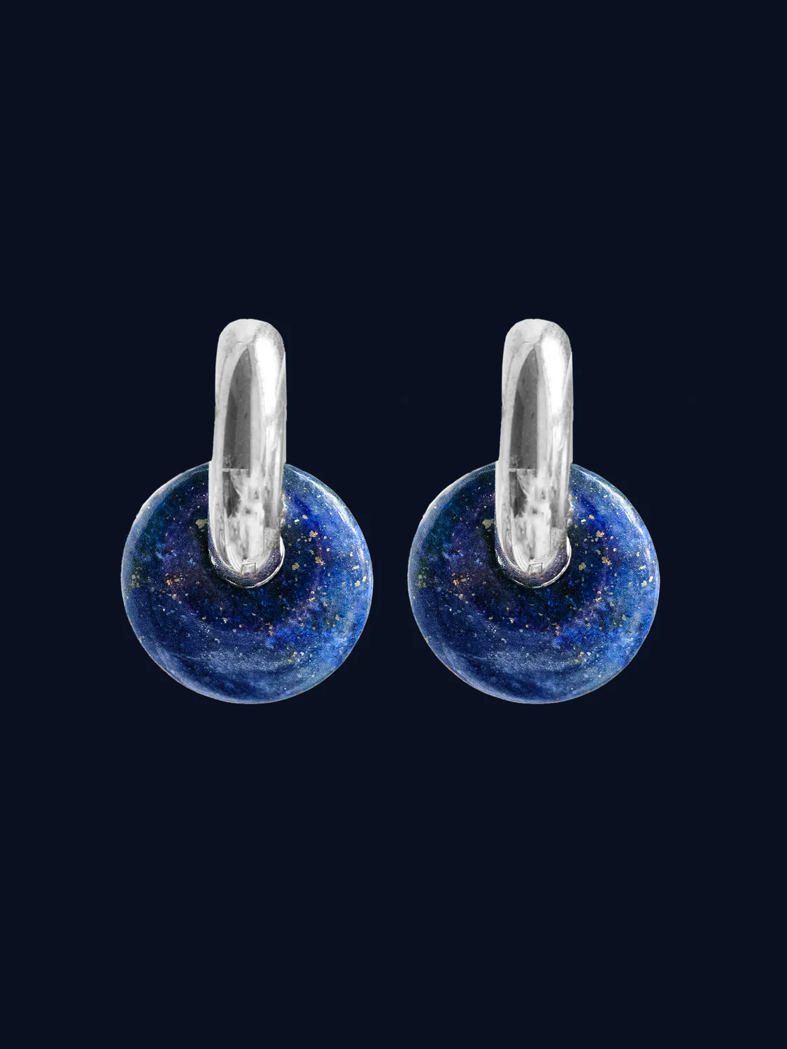 Donut Hoops V2, Gold - Lapis Lazuli - Image 3