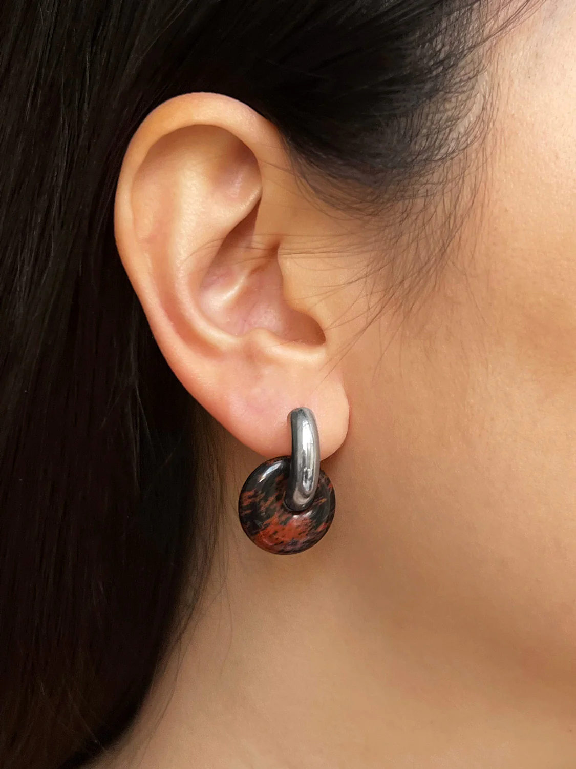 Donut Hoops V2, Silver - Golden Swan Stone - Image 2