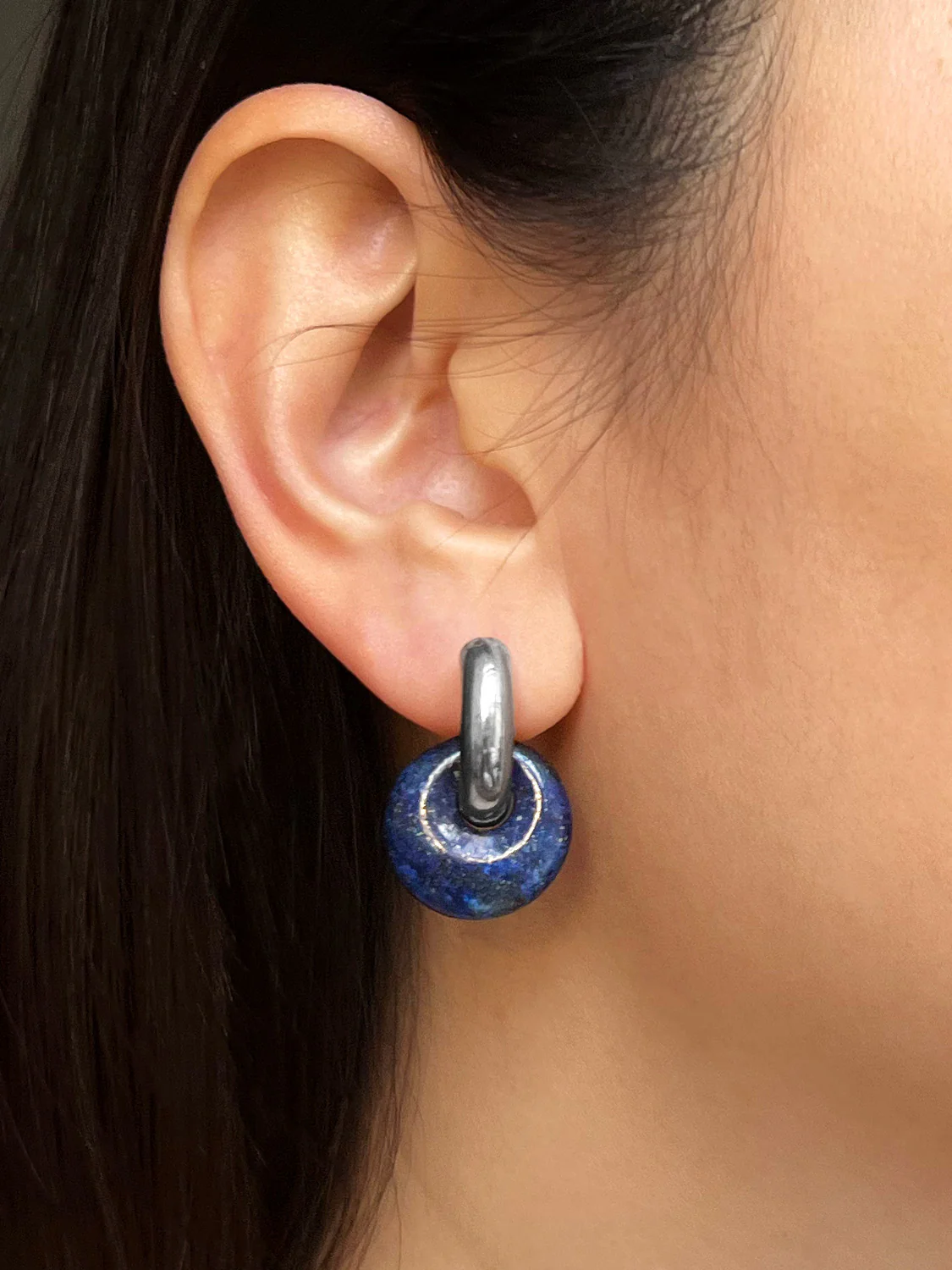 Donut Hoops V2, Silver - Lapis Lazuli - Image 2
