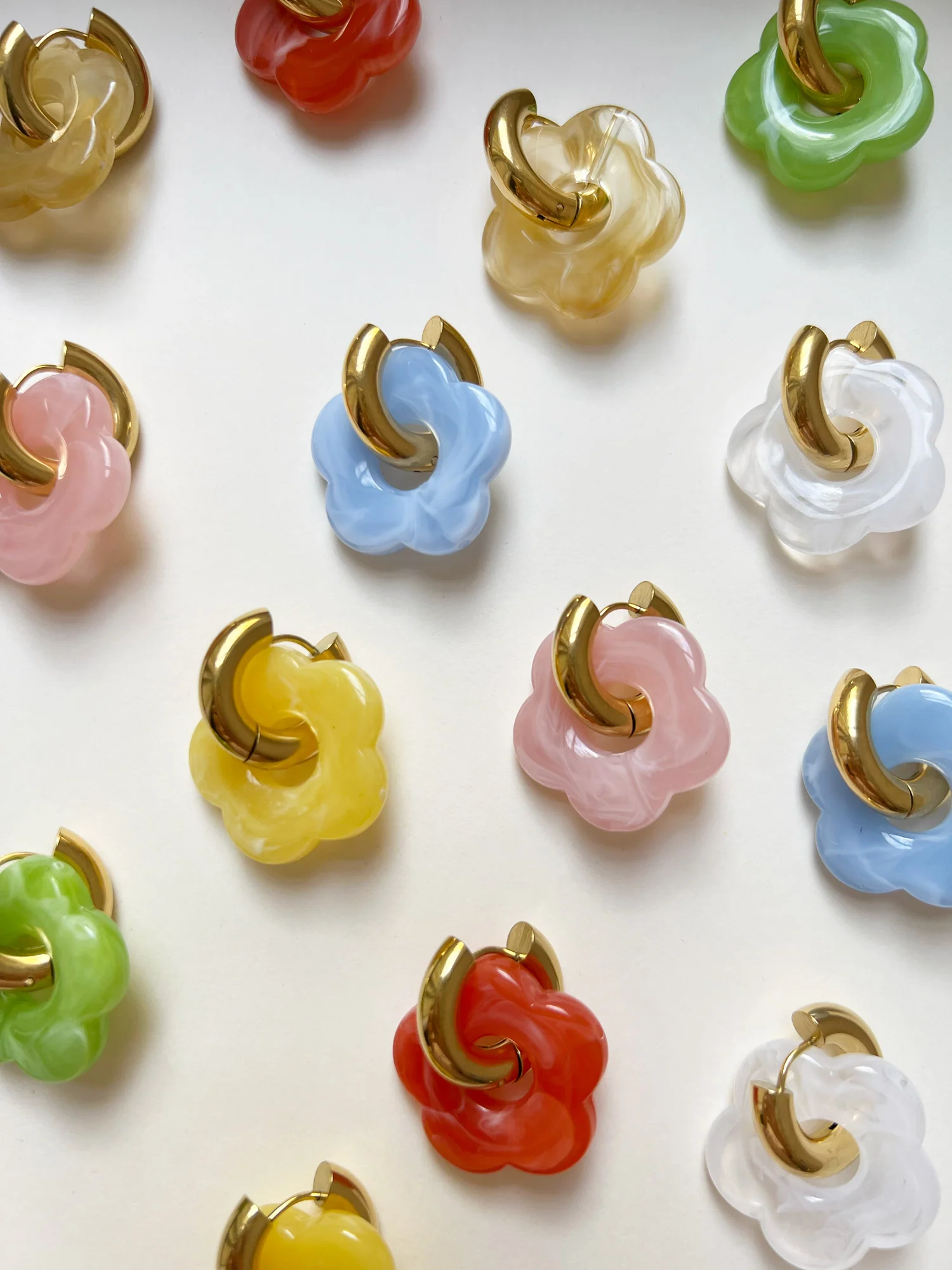 Donut Hoops with Flower Charm - Blue - Image 3