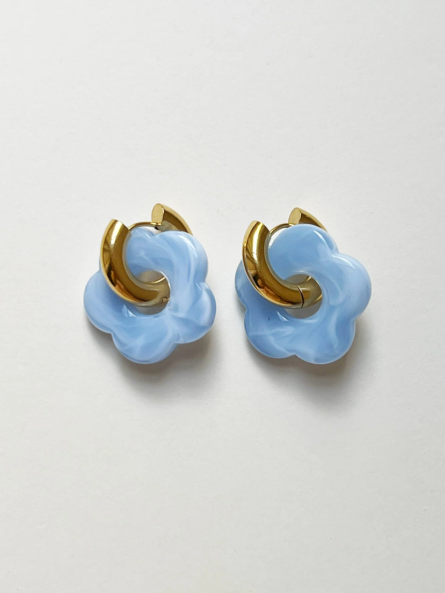 Donut Hoops with Flower Charm - Blue - Image 4
