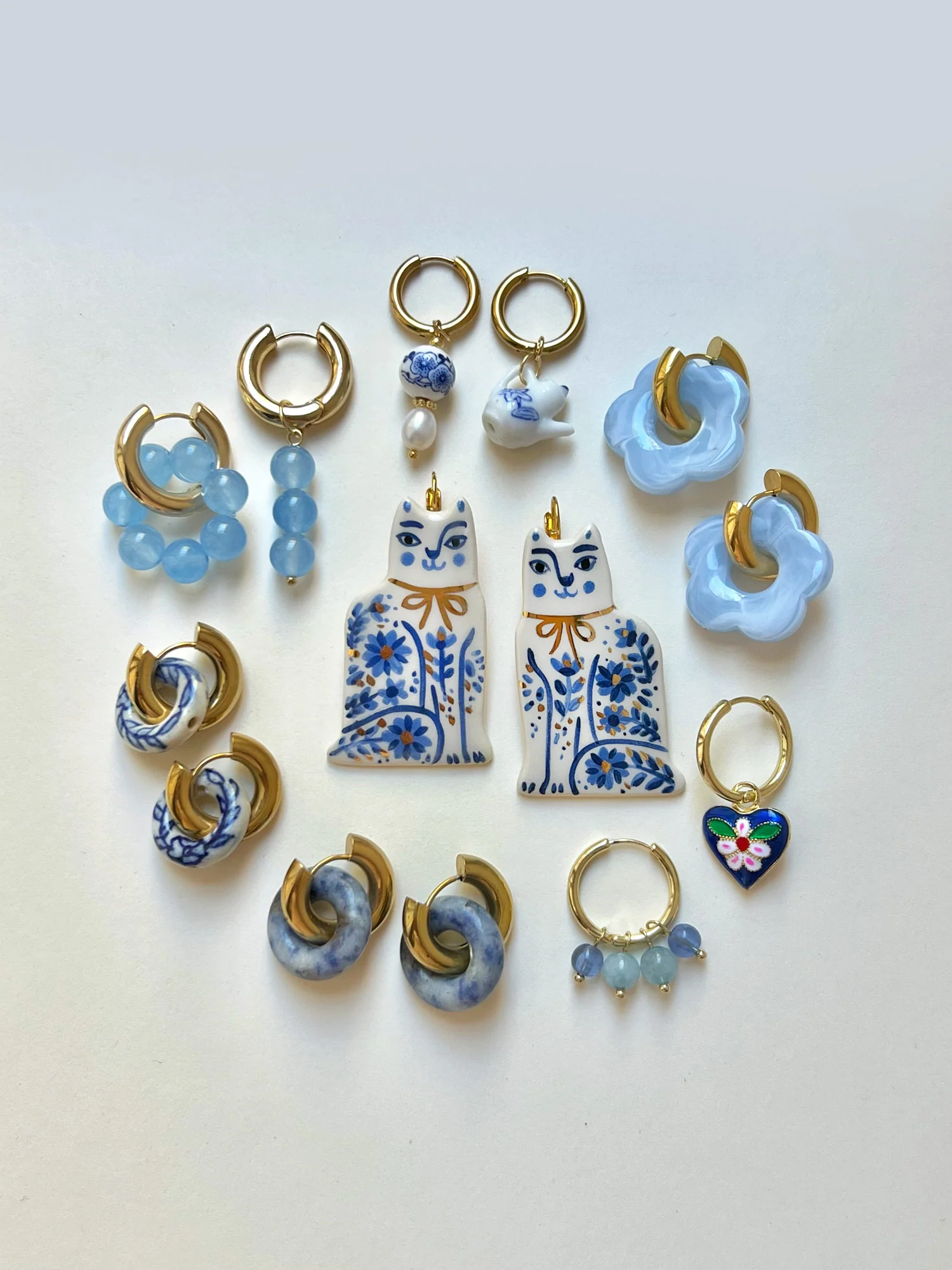 Donut Hoops with Flower Charm - Blue - Image 5