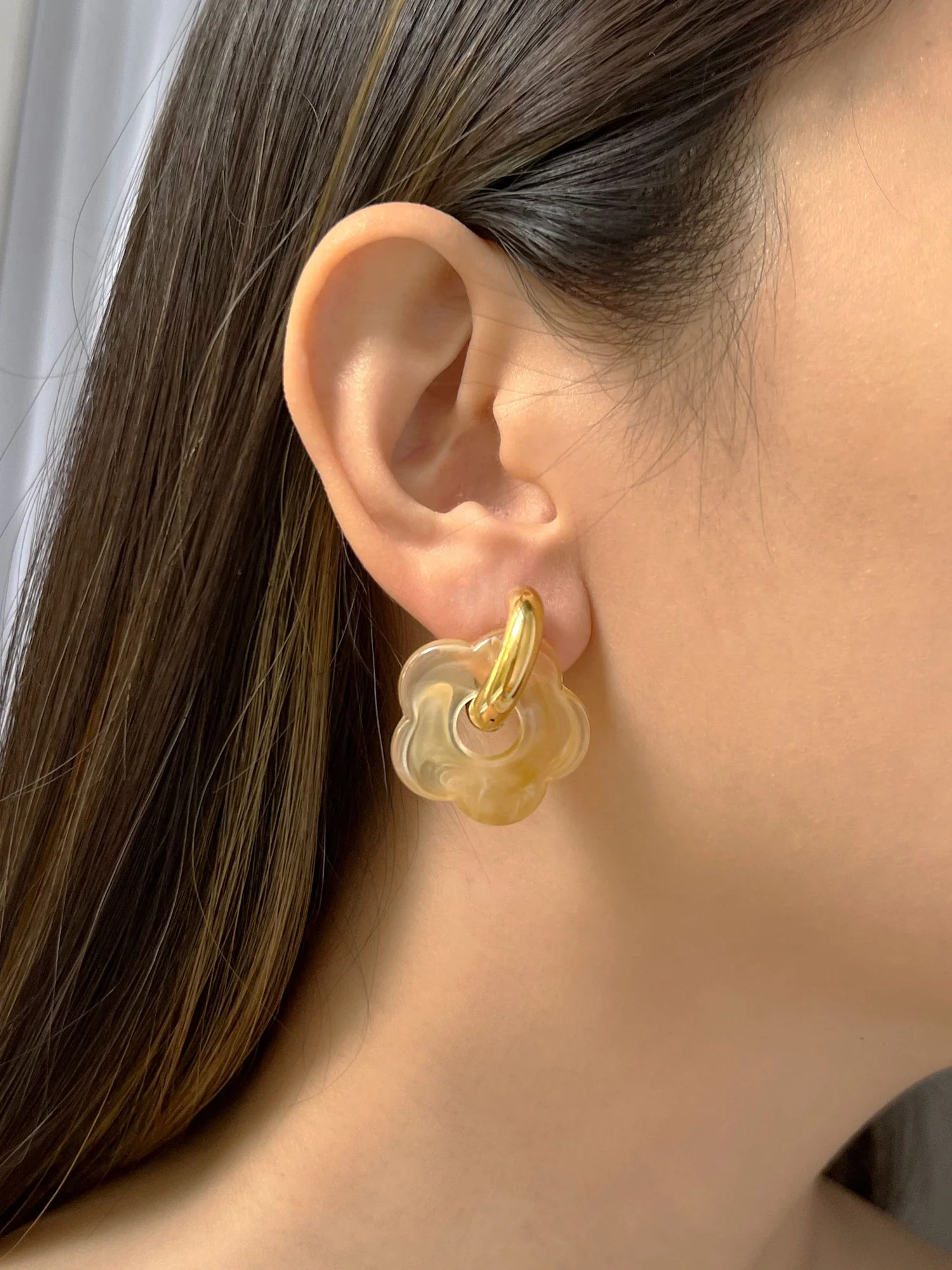 Donut Hoops with Flower Charm - Brown - Image 3