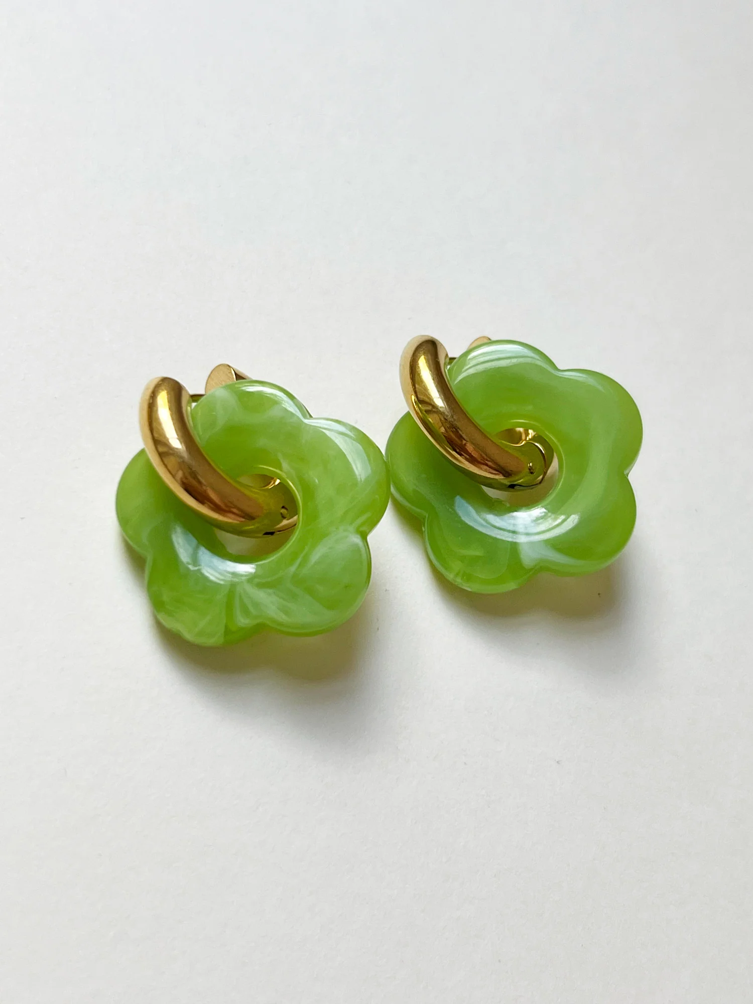 Donut Hoops with Flower Charm - Green - Image 3