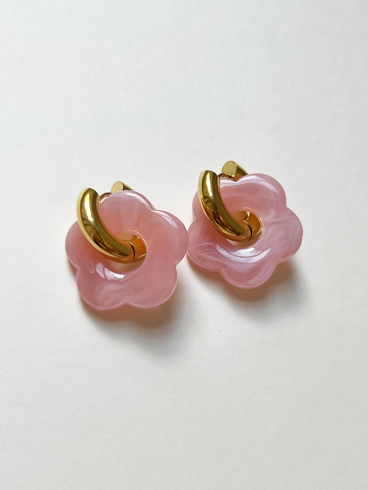 Donut Hoops with Flower Charm - Pink - Image 3